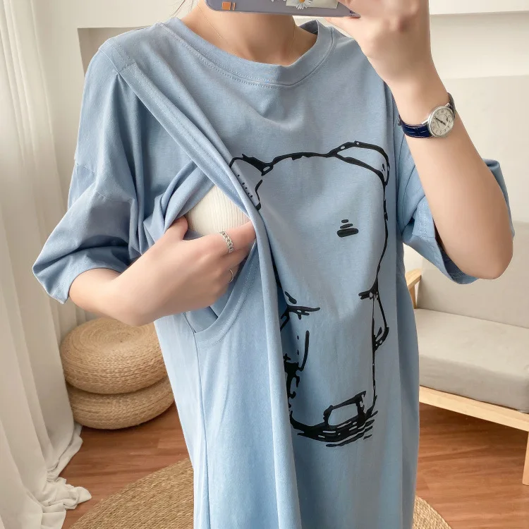 

Pregnant Women Nursing Clothes for Going Out Fashionable Nursing Short-sleeved Summer Breastfeeding Clothes Maternity Tops