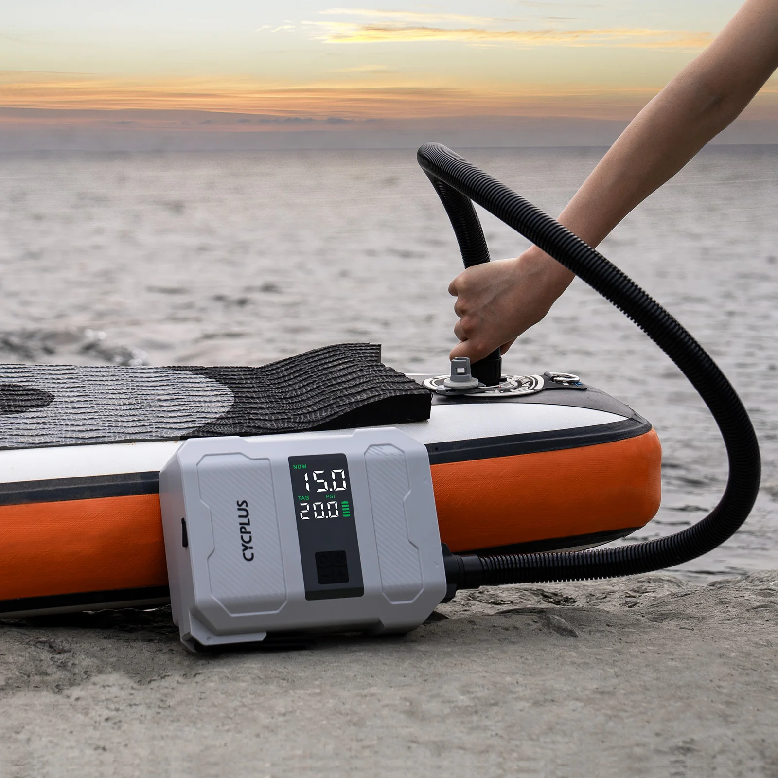 

Portable High Pressure SUP Air Pump Intelligent Dual Stage Fast Inflation Deflation Rechargeable Battery Electric SUP Pump