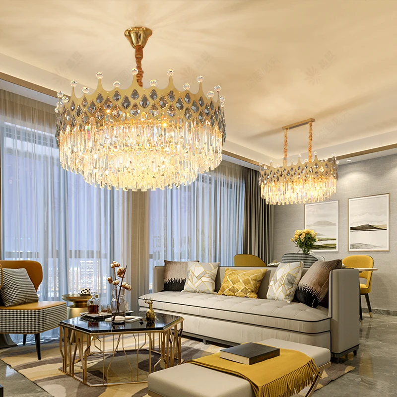 

Crystal Crown Pendant Luxury Restaurant Lamp Romantic Bedroom Lamp Net Red Princess Pendant Atmosphere Living Room Pendant Lamp