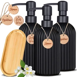 3Pcs Black Shower Soap Dispenser Bathroom Shampoo and Conditioner Stainless Steel Pump Bottle Apothecary Dispenser with Tags