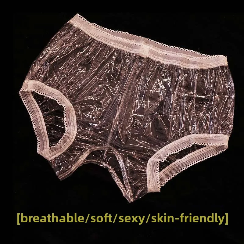 

Ladies Open Crotch Ultra-thin Fully Transparent EPU Plastic Film Lace Open Women's Mid-waist Briefs Sexy Full Anti-fouling
