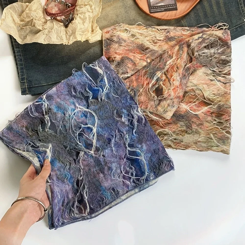 

Fashion Y2K Wasteland Style Hair Scarf Hip Hop Punk Tie-dye Hair Band Square Sacrf Soft Wrap Distressed Ripped Tube Top Daily
