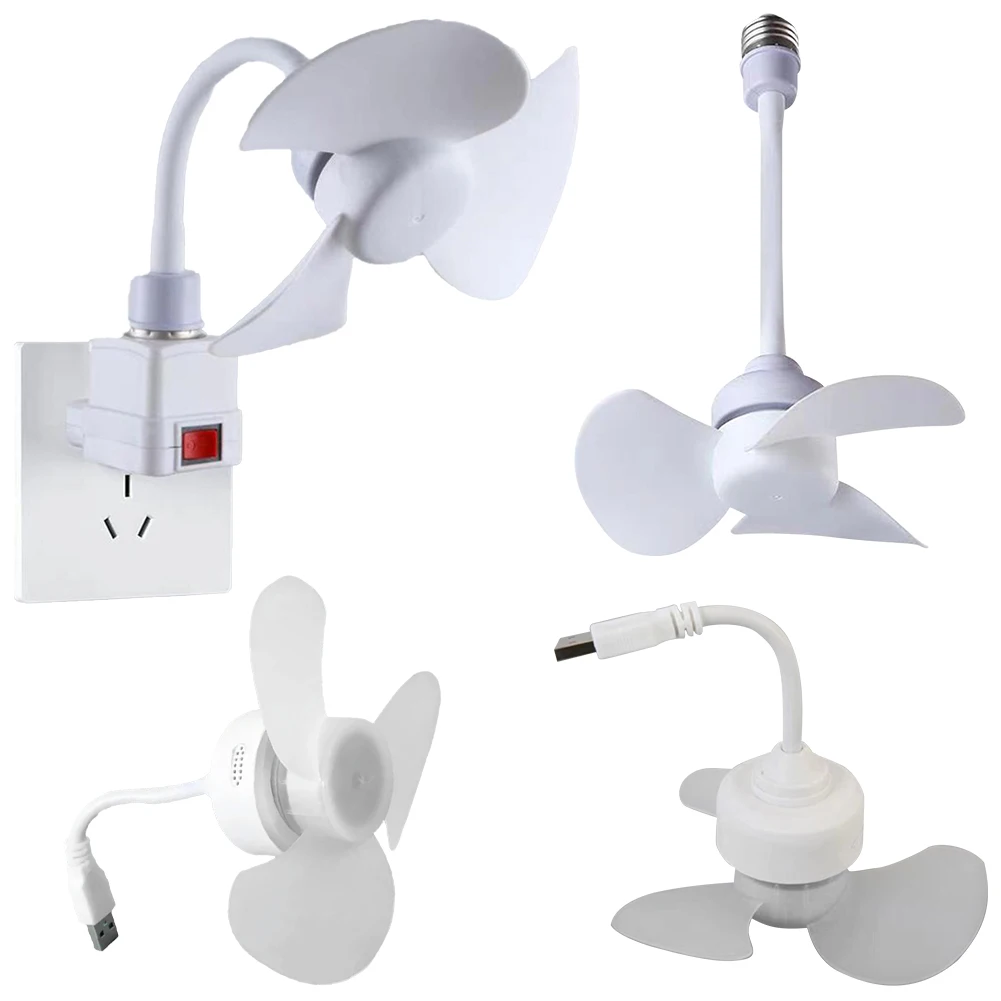 

LED Mini Ceiling Fan E27 Base/USB Chandelier Ceiling Fan Hose Extender Light Bulb Fan with Socket for Bedroom Living Room