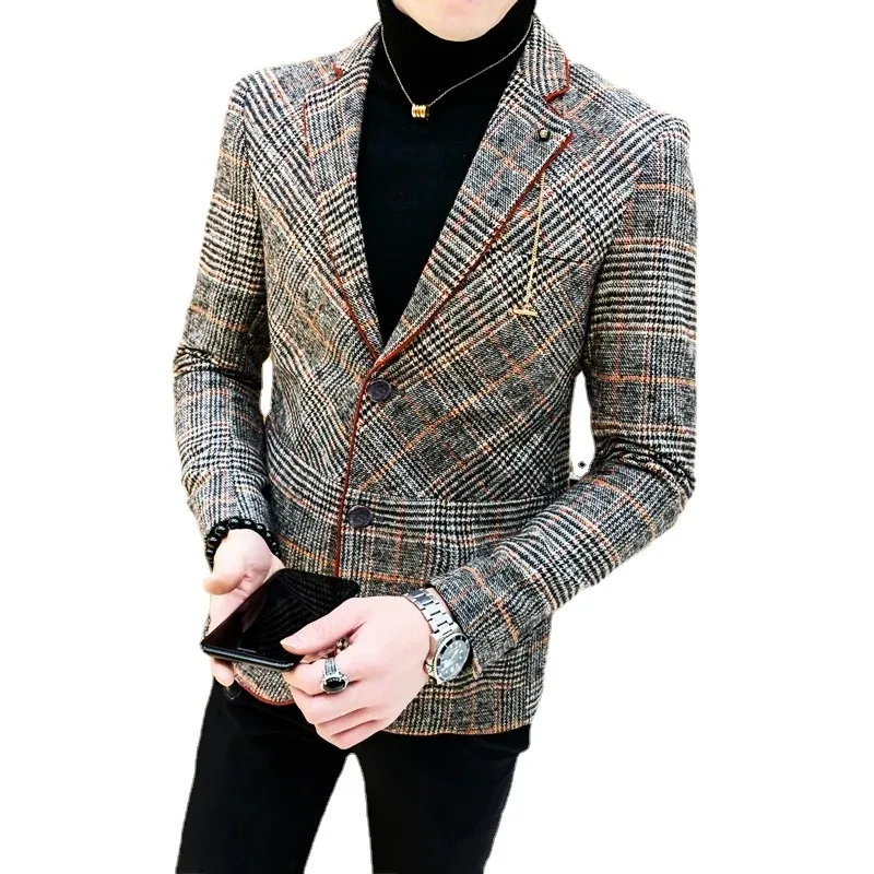 

2023 Grid Brand Clothing Men Spring Casual Business Suit/Male High Quality Cotton Slim Fit Blazers Jackets/Man Plaid Coats