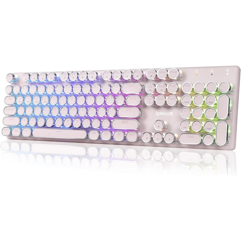 Wireless Mechanical Gaming Keyboard, Multi-Connection, RGB Backlit, Blue Switch, Rechargeable, Metal Panel, Round Keycaps, Pink