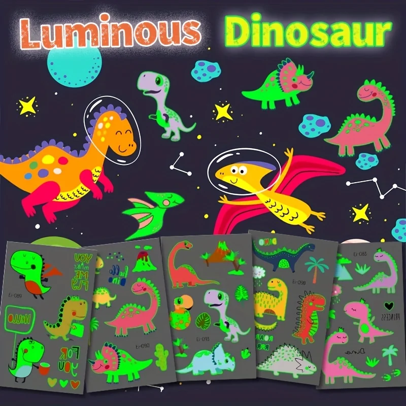 

Luminous luminous waterproof 12 temporary tattoo dinosaur sticker-90 style glow in the dark, birthday party decorations
