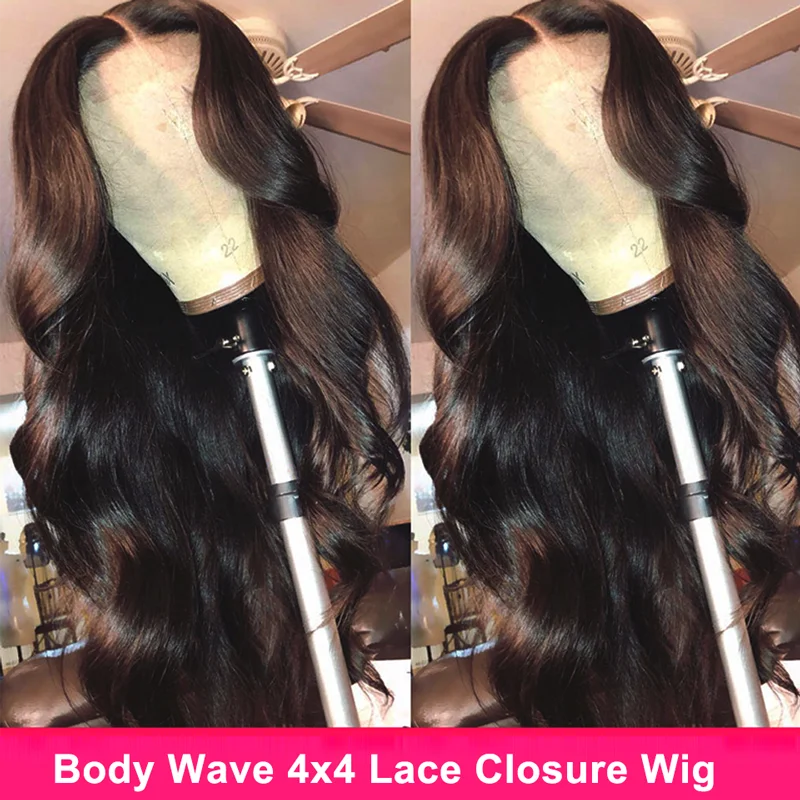 4x4 Transparent Lace Closure Human Hair Wigs Cranberry Hair Brazilian Human Hair Body Wave 4x4 Lace Closure Wig 180% Density