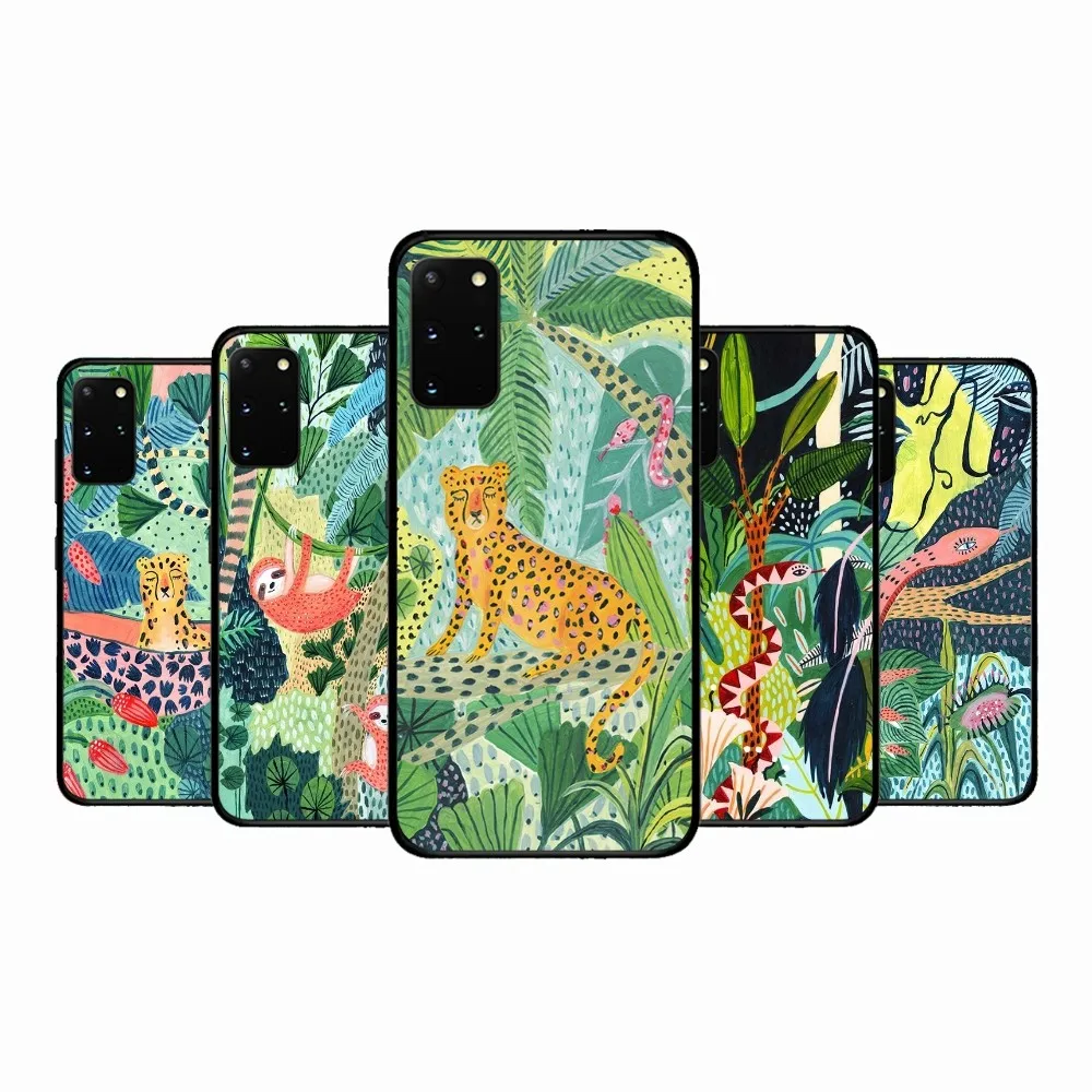 Jungle Art illustration Snake Cats Sloth Phone Case For Samsung S 9 10 20 21 22 23 30 23 24 plus lite Ultra FE S10lite Fundas