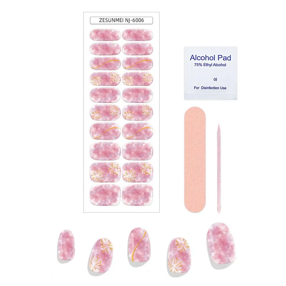 

Semi Cured Nail Strips Adhesive Nail Wraps Long Lasting Gel Nail Strips with Self-adhesive Sticker Easy Apply Remove for Uv