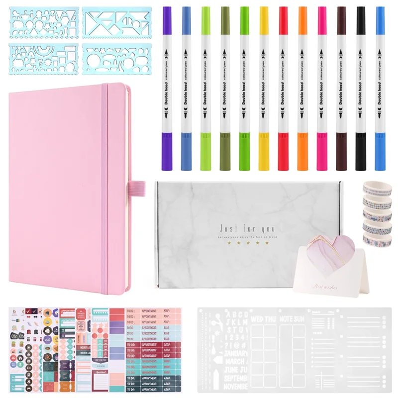 A13E-A5 Hardcover Dotted Journal Notebook With 184 Numbered Pages,Dotted Journaling Kit For Beginner