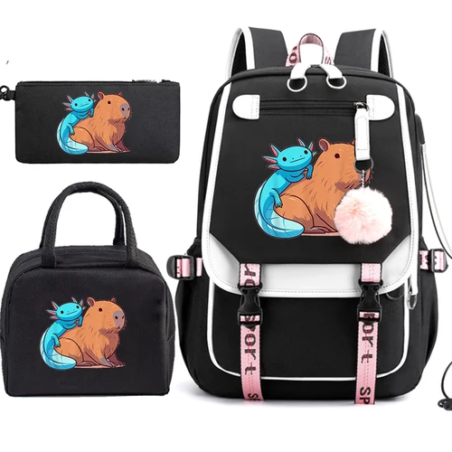 Imagen 2 del producto Mochila escolar Boba Axolotl de Anime para chicas adolescentes, Mochila de regreso a la moda para la vuelta a la escuela, Mochila con bolsas para el almuerzo, bolsa para lápices