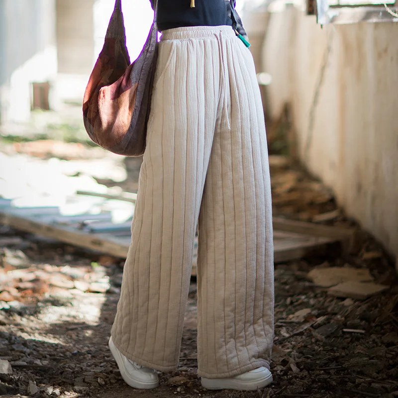 

Winter New Quilted Cotton Pants with Vertical Stitching, Vintage Textured & Versatile Women's Trousers.