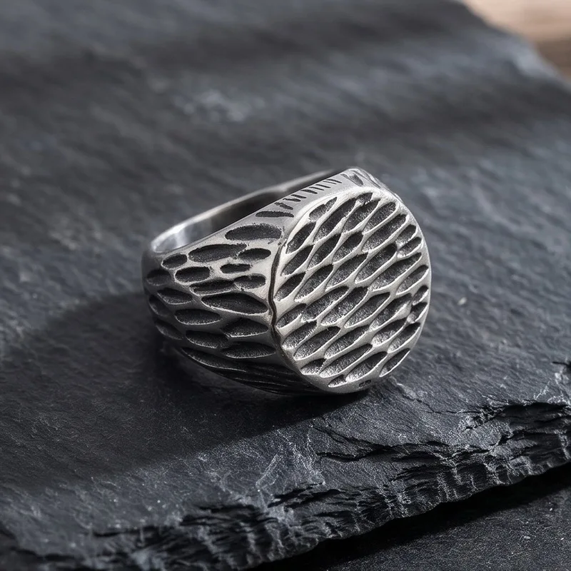 Kalen Punk Edelstahl-Siegelring für Herren, Retro-Hammermuster, Finger-Anillos, Damen-Schmuck, Geschenke – Detail 10