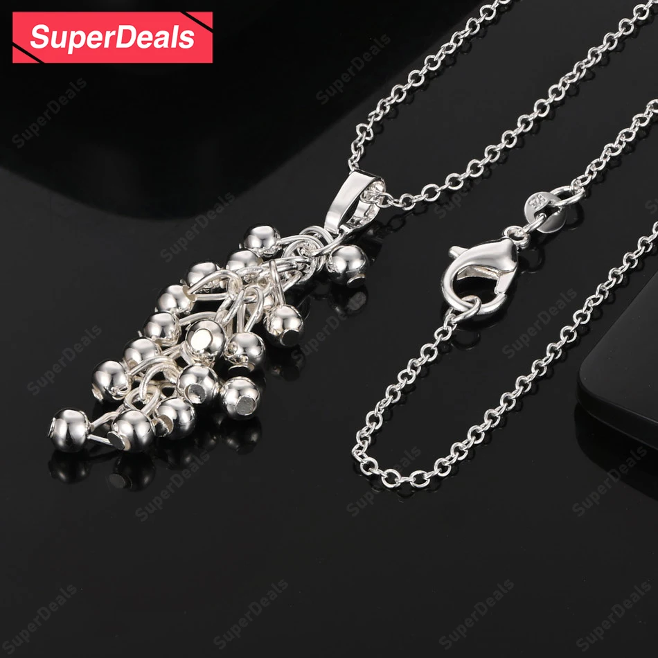 

SuperDeals 925 Sterling Silver Smooth Grape Bead Pendant Necklace Women Birthday Party Original Beautiful Jewelry 16-30 Inch