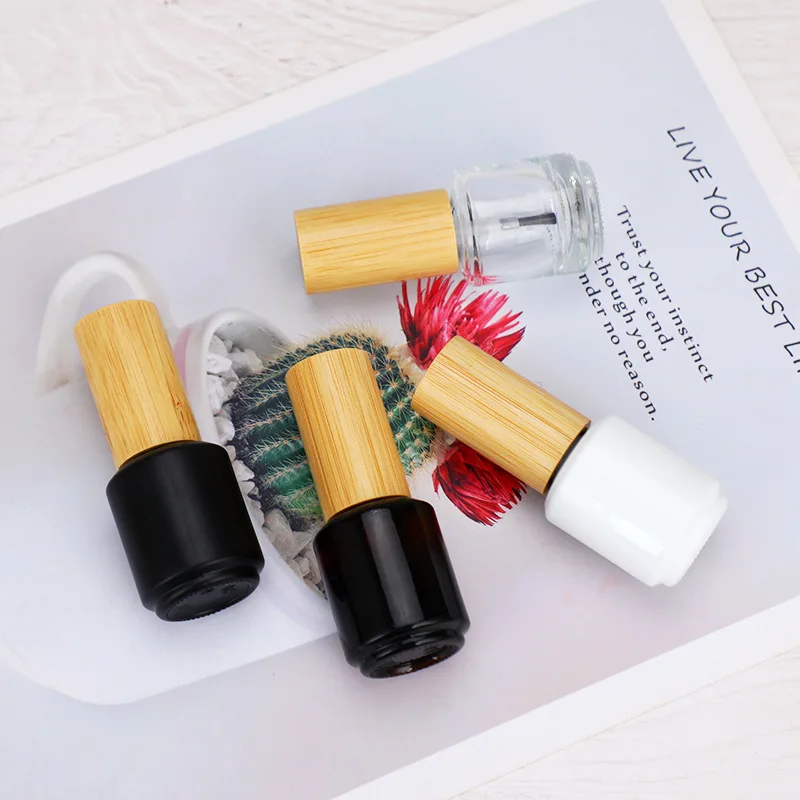 100pcs  Empty 15ml Nail Polish Bottle with Brush Glue Bottle Small Sample Nail Gel Polish Containers With Bamboo Cap