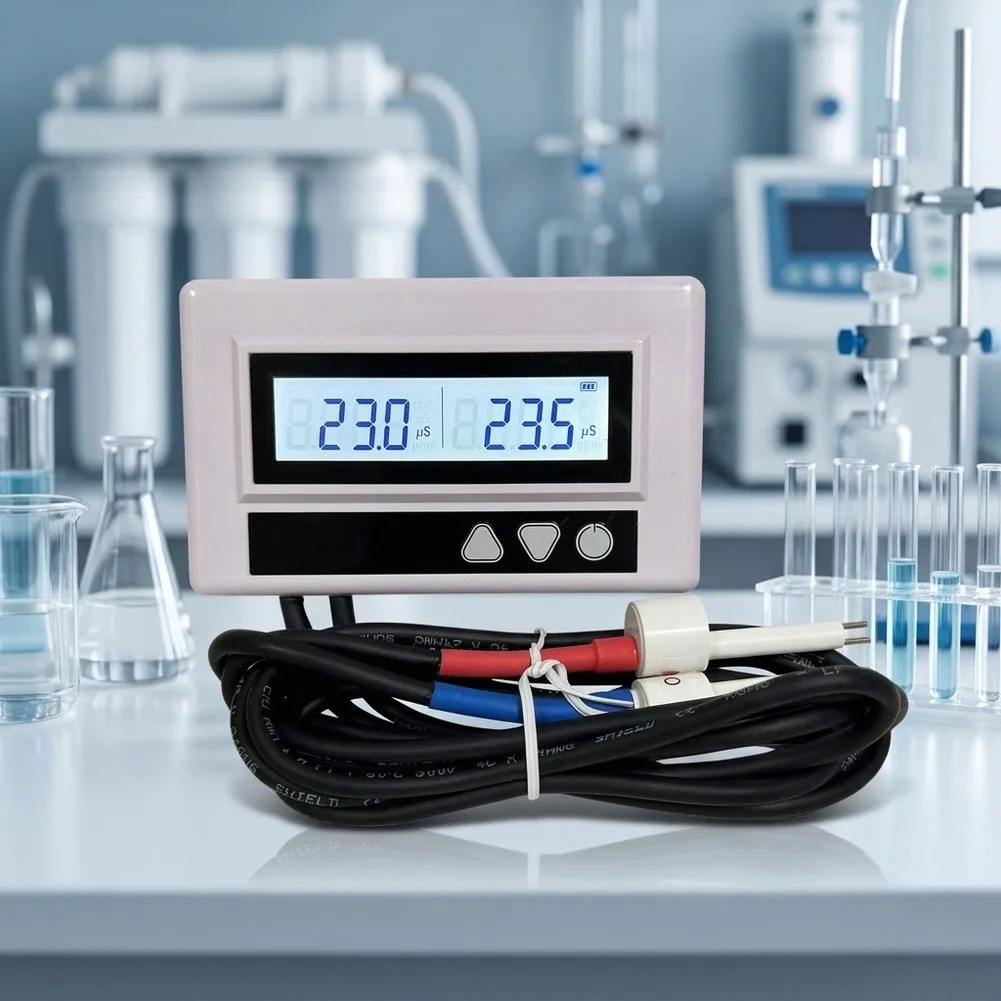 Dual Probe Inline Water Quality Monitor for RO Systems Hydroponics with Two T Fittings Easy Installation LCD Display