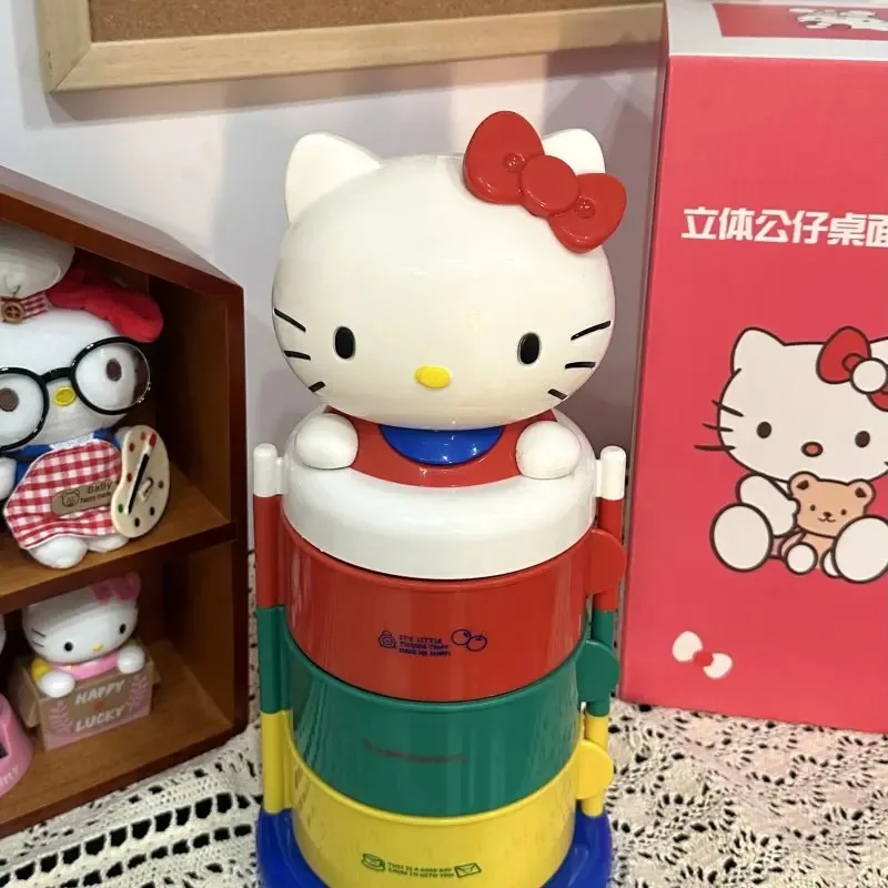 Hello Kitty Storage Box Cute Girl Three Layer Rotating Storage Rack Cartoon Anime Desktop Ornament Children Toy Gift Wholesale