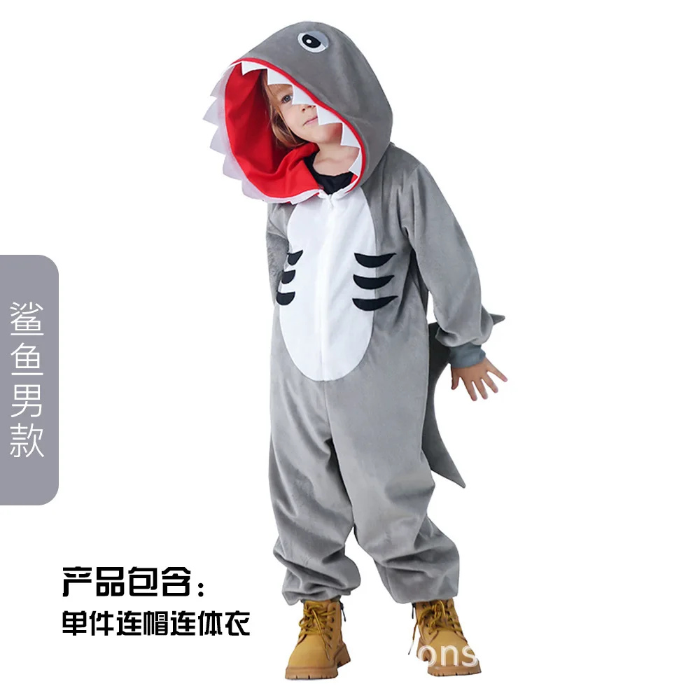 Kids Shark Costume for Children's Day Performance Cartoon Animal Pajama Outfit Kindergarten Dance Show Uniform Soft view 5
