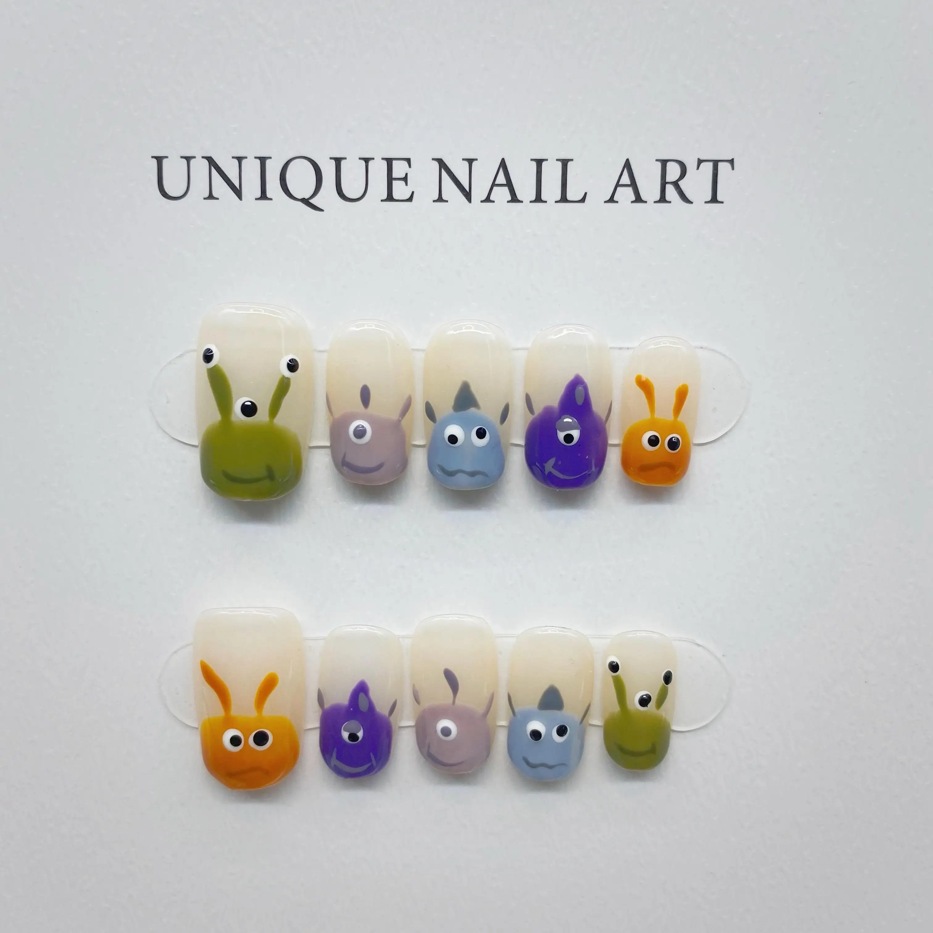 Wholesale Cute Hand-Painted Monster Detachable Reusable High-Quality Luxurious Whitening Handmade Press On Nails.No.E003