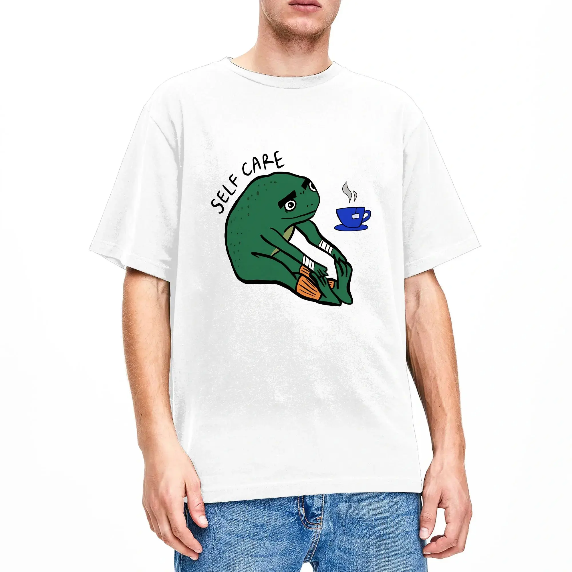 Camiseta Frog Self Care Froggo para homens e mulheres, camiseta incrível de manga curta com gola redonda, 100% algodão, roupas plus size