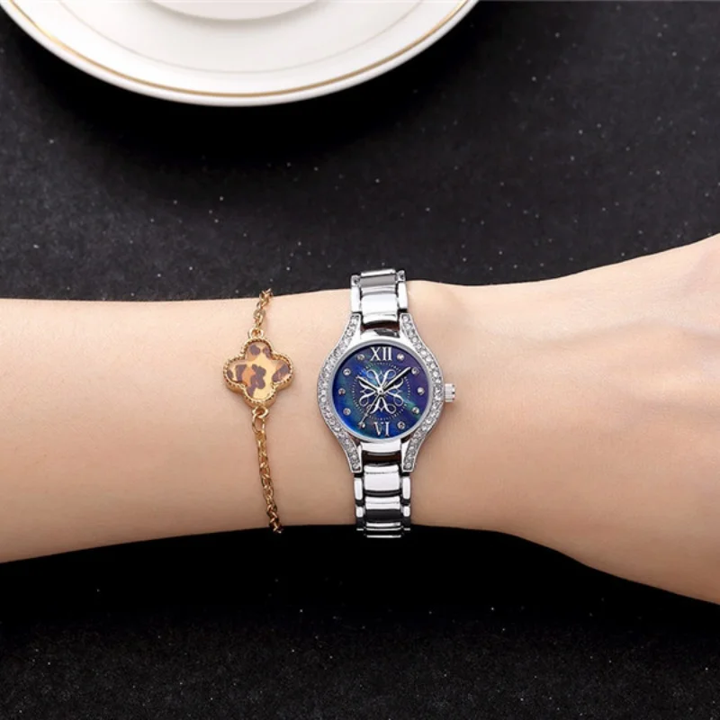 ساعات الكوارتز النسائية CRRJU بحزام من الفولاذ المقاوم للصدأ والماس ، ساعة يد للسيدات ، أزياء أنيقة ، روما ، كاجوال ،