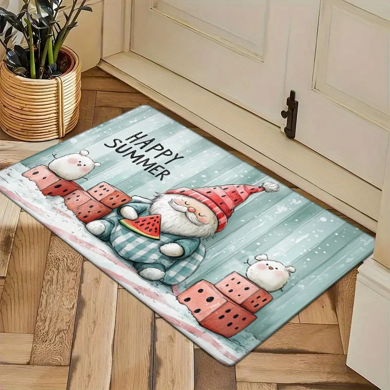 

Flannel Thickness Feet - 1pc Summer Elf Doormat, "HAPPY SUMMER" Dice Pattern, Absorbent Non-Slip Durable, Suitable for