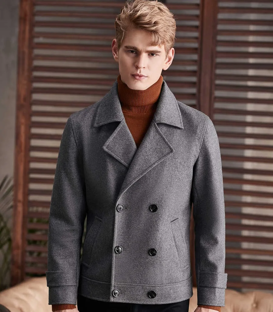 

Men's Double Breasted Wool Blazer Spring & Autumn Stylish Short Woollen Coat Europe Loose Camel Black Gray Color Jacket in039