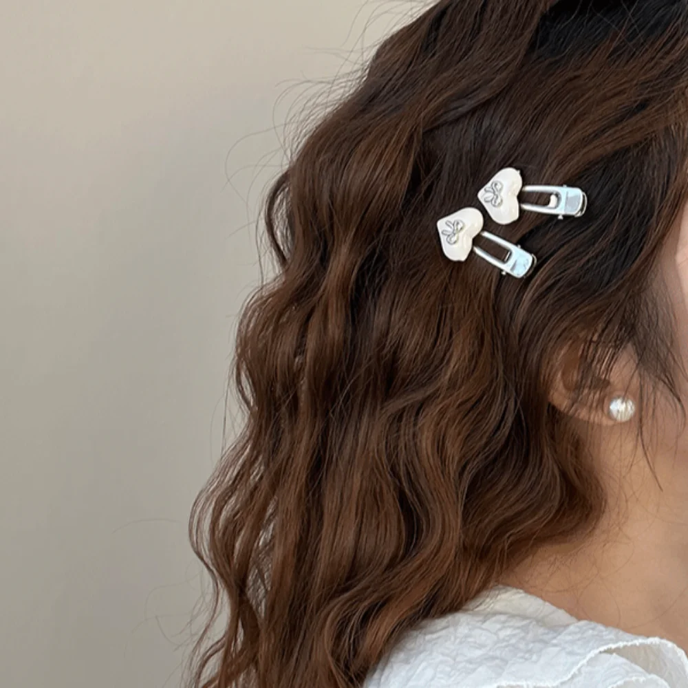 2 قطعة هدية الحلو الحب القلب مشبك شعر لون الحلوى الكورية نمط الحب القوس مشبك شعر الجانب كليب سبيكة منقار البط كليب الطرف #5