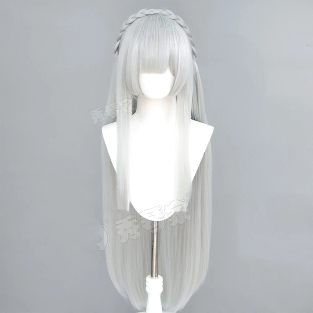 Anime Re Zero Emilia Cosplay Wig Silver White Heat Resistant Synthetic Wig Flower Headpiece For Women Halloween Party Carnival