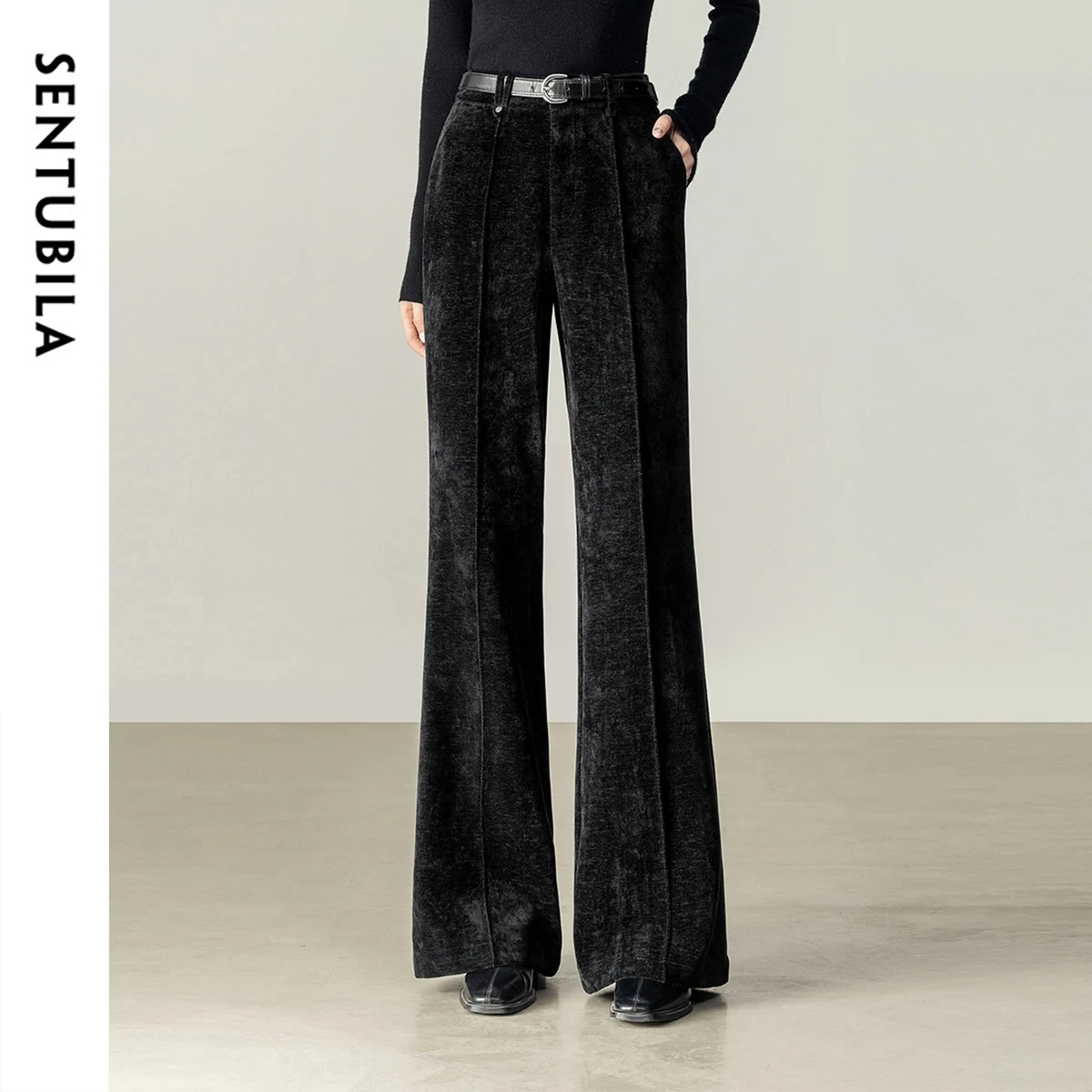 

SENTUBILA Winter Women Flare Pants 2025 Solid Casual Long Pants Pockets Elegant Versatile Warm Trouser Female Clothing 154K80199