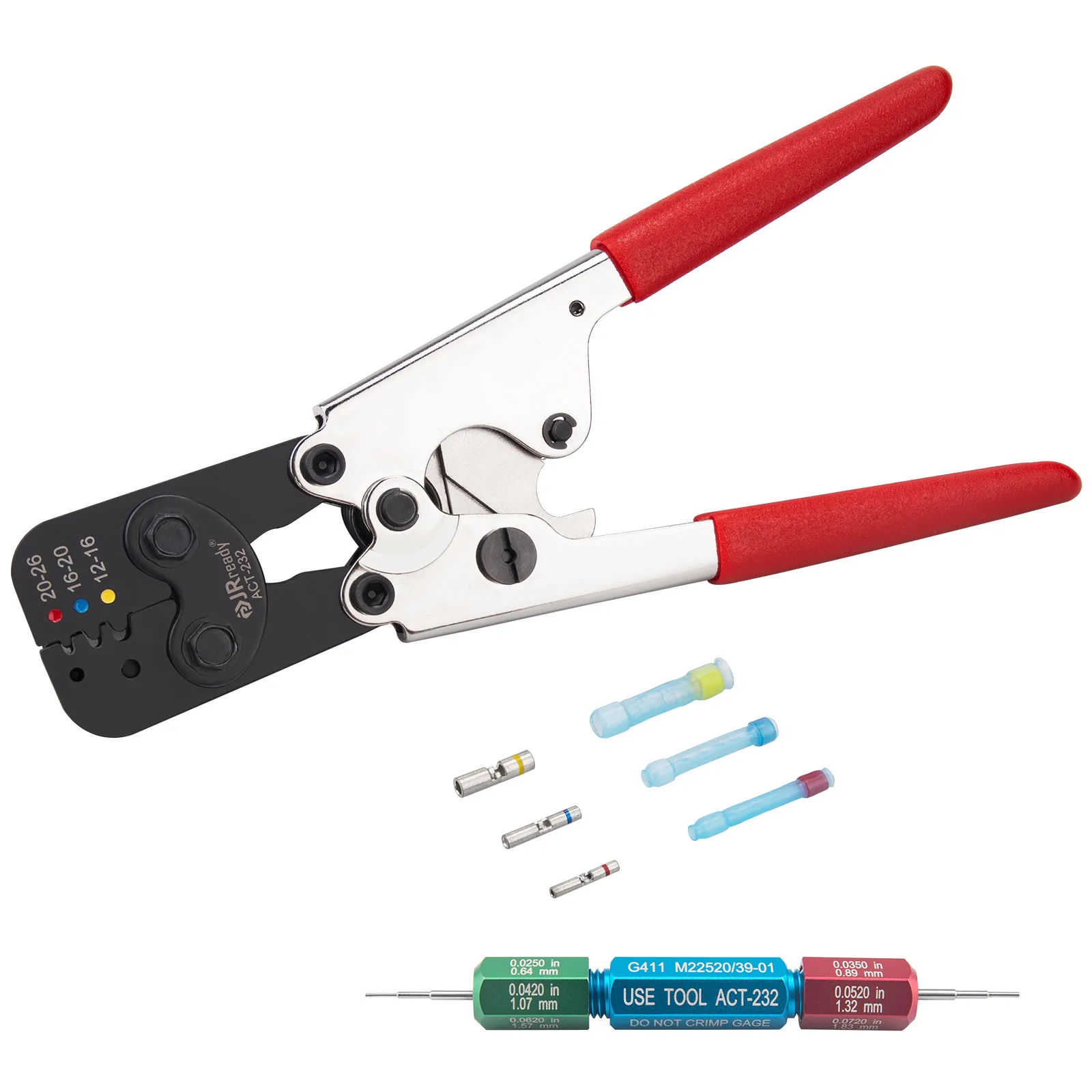 JRready ACT-232 ( M22520/37-1 Equivalent) Crimp Tool for Crimping M81824 Series Heat Shrinkable Splices + G411 Go-No Go Gauge