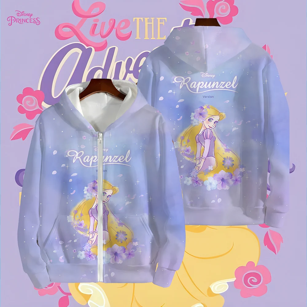 Disney Princess Pattern 3D Printed Hoodies for Women Casual Comfortable Sweatshirts New Zipper Design Long Sleeves Hoodies