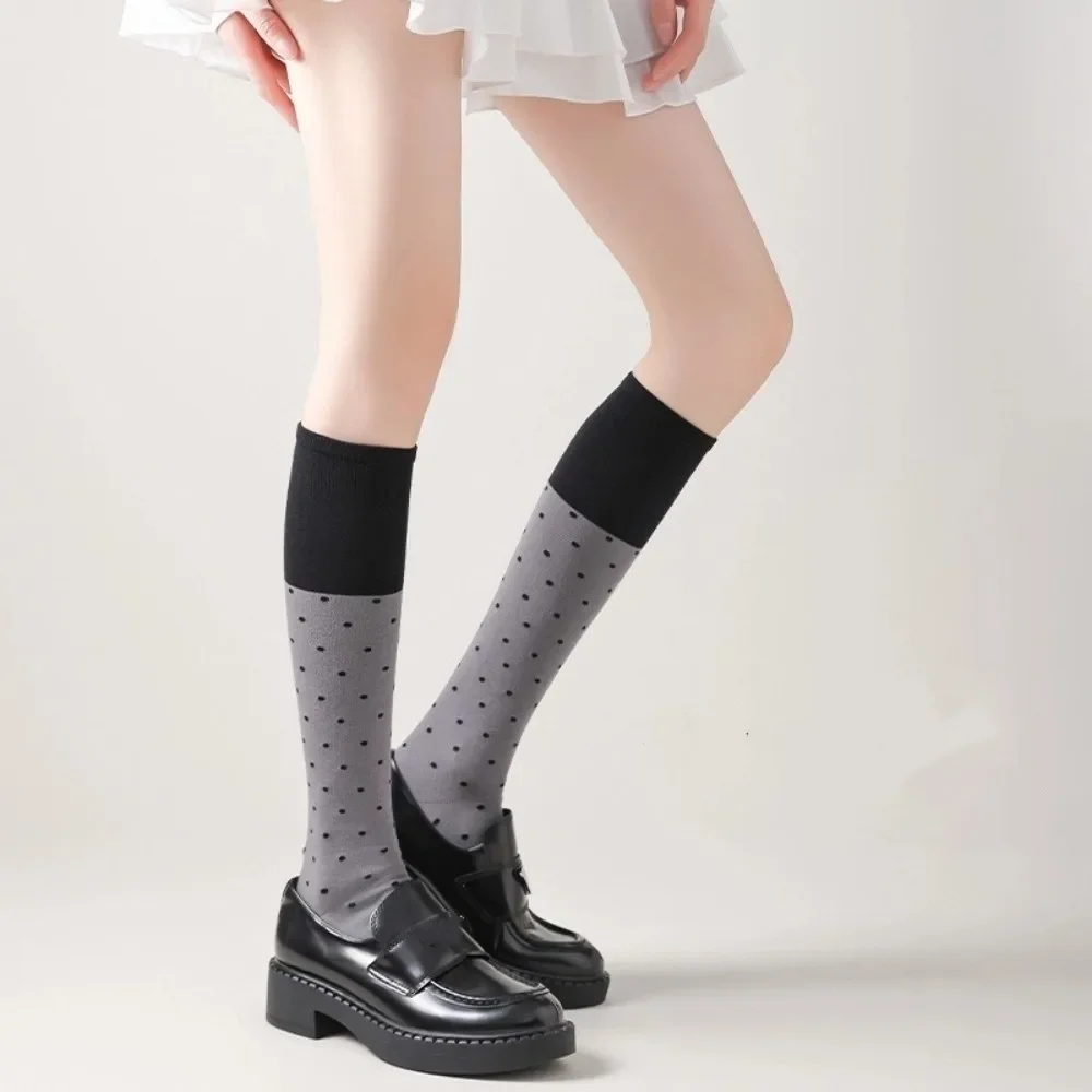 1 Pair Sweet Korean Style Long Socks Cotton Elastic Knee Socks Color Matching Knee High Socks Women Sweet Polka Dot Pile Socks