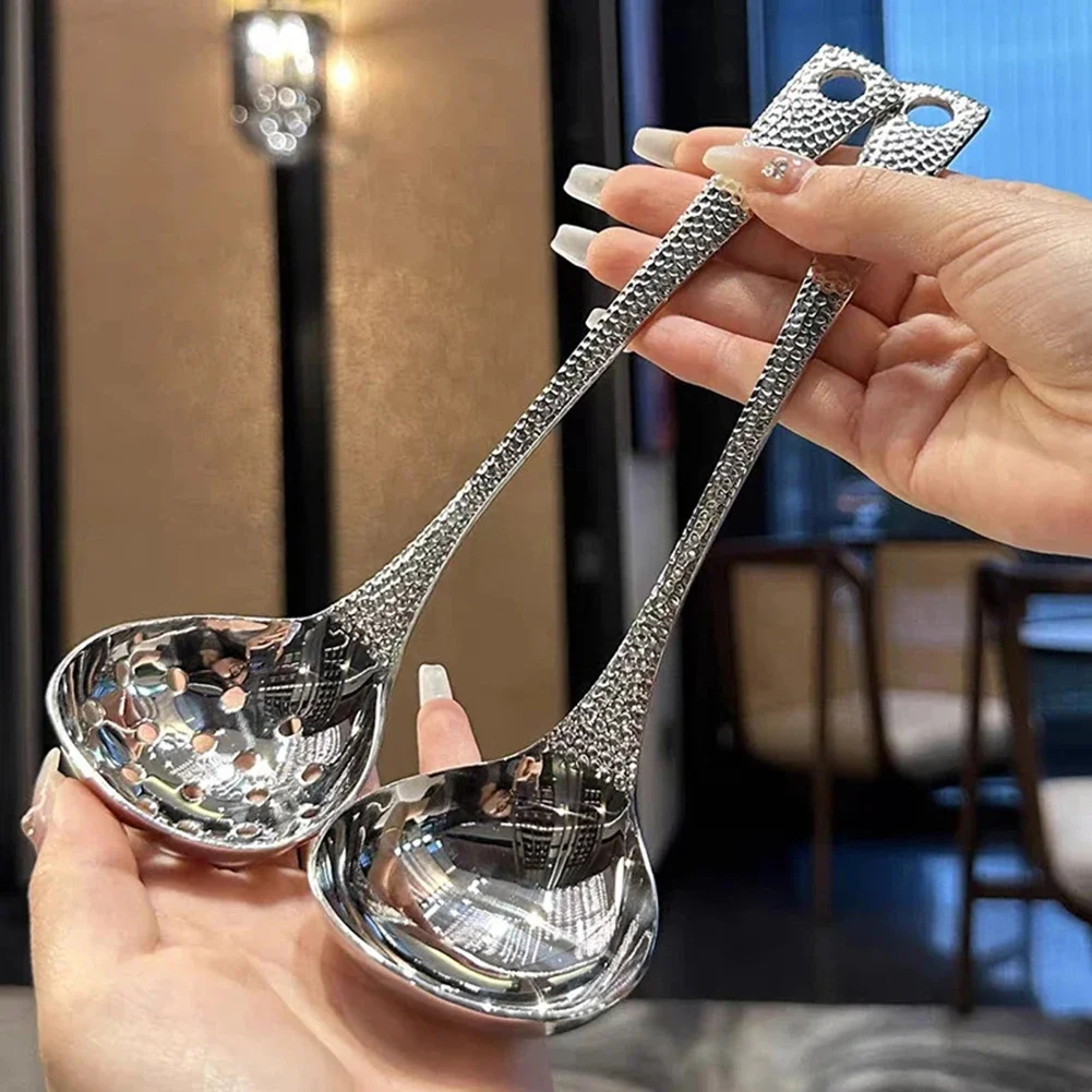 Efficient Straining Spoon 20.5*6cm Hot Pot Spoon 20.5*6cm Size Comfortable Grip Handle Elegant Kitchenware Fish Scale Design