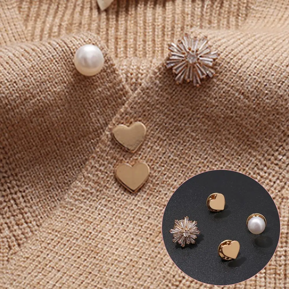 Gold Color Charm Accessories Pearl Style Decorative Brooch Cardigan Pin Anti-Exposure Neckline Buckle Heart Brooch Pearl Brooch