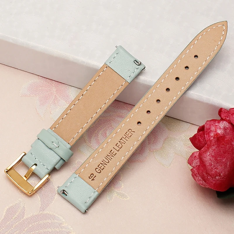 14mm 16mm 18mm 20mm Genuine Leather Plain Watchband for Casio Fossil Citizen Watch Strap DW Ladies Bracelet Sky Blue Pink Brown