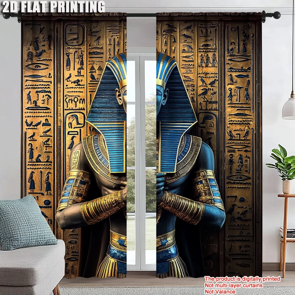

2Pcs Egyptian Pharaoh Print Window Curtain Digital Printed Drapes For Bedroom Living Room Office Home Decor Rod Pocket Design