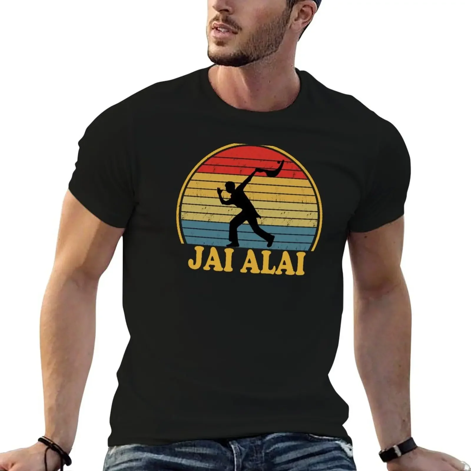 

Jai Alai Pelota Basque Jai Alai lover Retro Sunset Funny T-Shirt customs design your own cute clothes men clothing