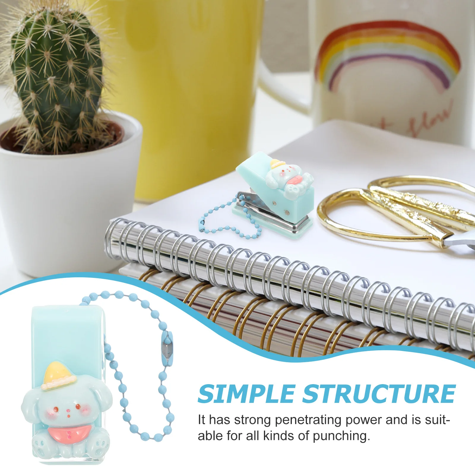 

Mini 1-Hole Puncher Cartoon Portable Single Hole Punch for Paper Sheets Office School Supplies Durable Plastic