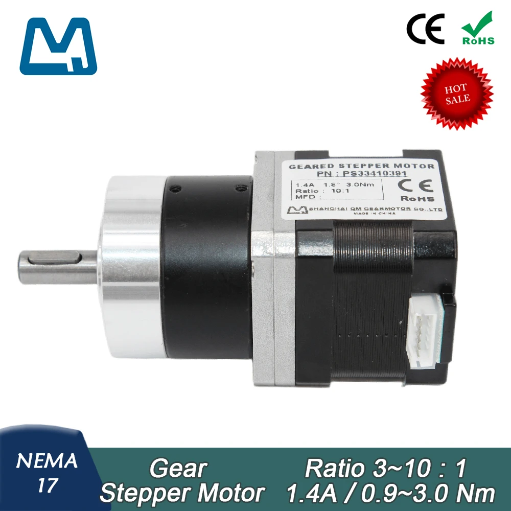 

Nema17 Planetary Gearbox Keyway Shaft Ratio 10:1 42 Stepper Motor 34mm Body Lenght 1.4A 0.3Nm