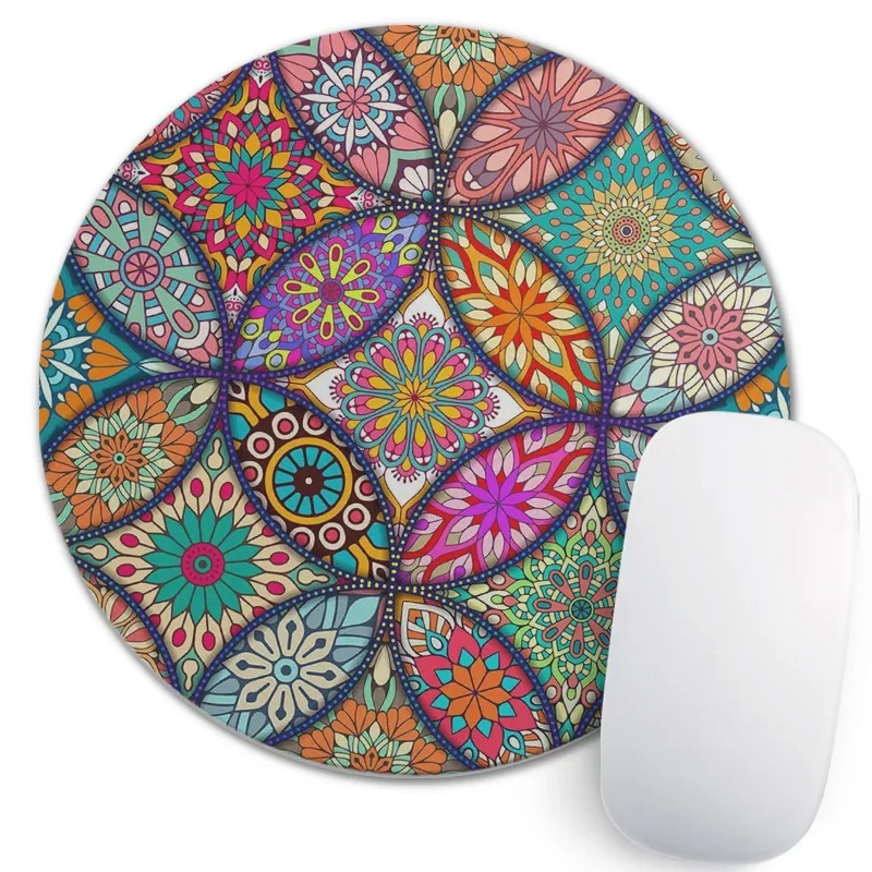 Mouse Pad Round Flower Natural Rubber Fleece Surface Creative Design HD Printing 3mm Thickened Non-Slip Bottom Gaming Desk Pad