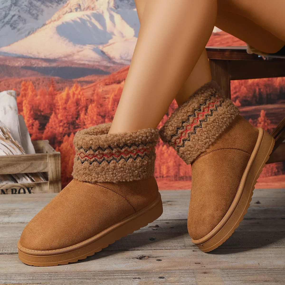 الاصطناعي سميكة صوف مبطن حذاء الثلج عالي الرقبة دافئ المرأة الخريف الشتاء سميكة القاع الجلود الفراء حذاء قطني متكامل