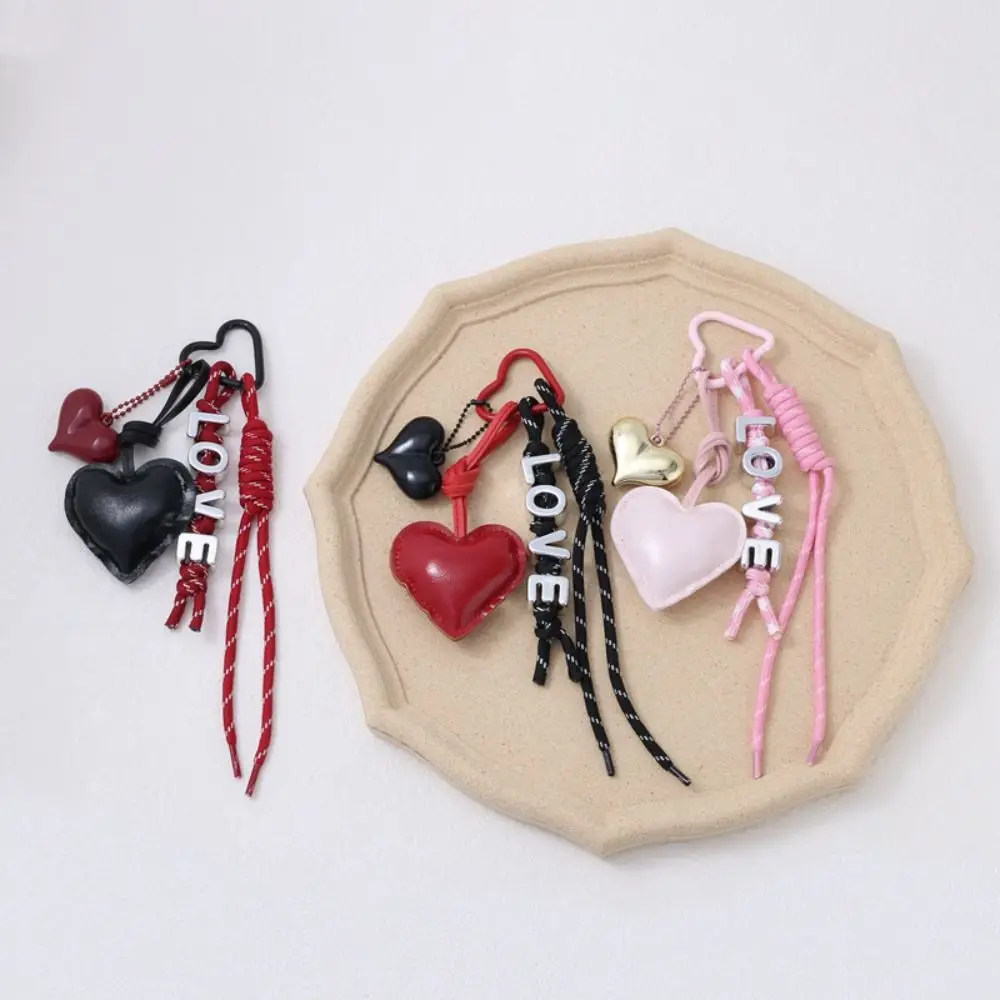 

PU Heart Leather Rope Keychain Woven Rope Handmade Braided Rope Car Keyrings Anti-Lost English Letter Love Rope Bag Charm