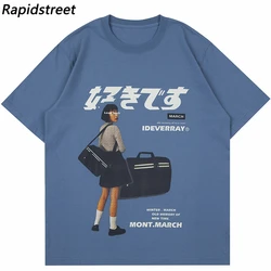 男性用Tシャツ,ストリートウェア,原宿,日本の女子高生のポスター,半袖トップス,カジュアルなヒップホップ,ルーズTシャツ,コットンTシャツ2023