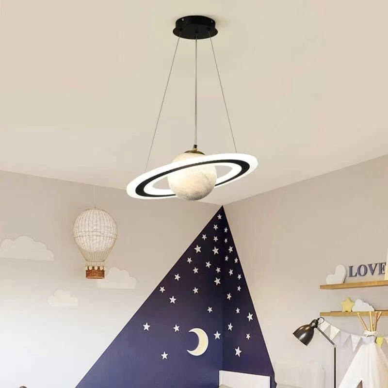 Saturn Planet Led Pendant Light Modern Space Themed Ceiling Lamp For Kids Bedroom Room Decor Fixture Dimmable Nursery Lighting