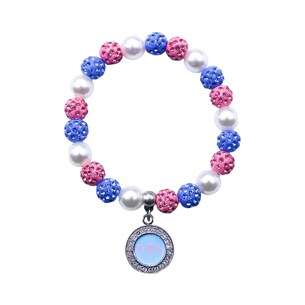 New Arival Crystal Ball Beads Greek Letter Gamma Phi Delta Sorority Bracelet Jewelry for Women Gifts