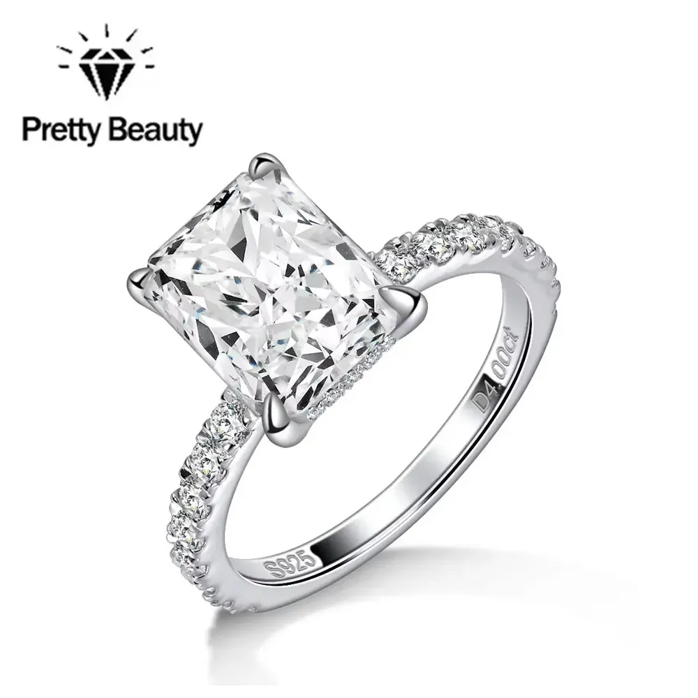 

Pretty Beauty 4CT Radiant Cut Moissanite Engagement Ring for Women 925 Silver Full Pave Eternity Band Promise Ring Fine Jewelry