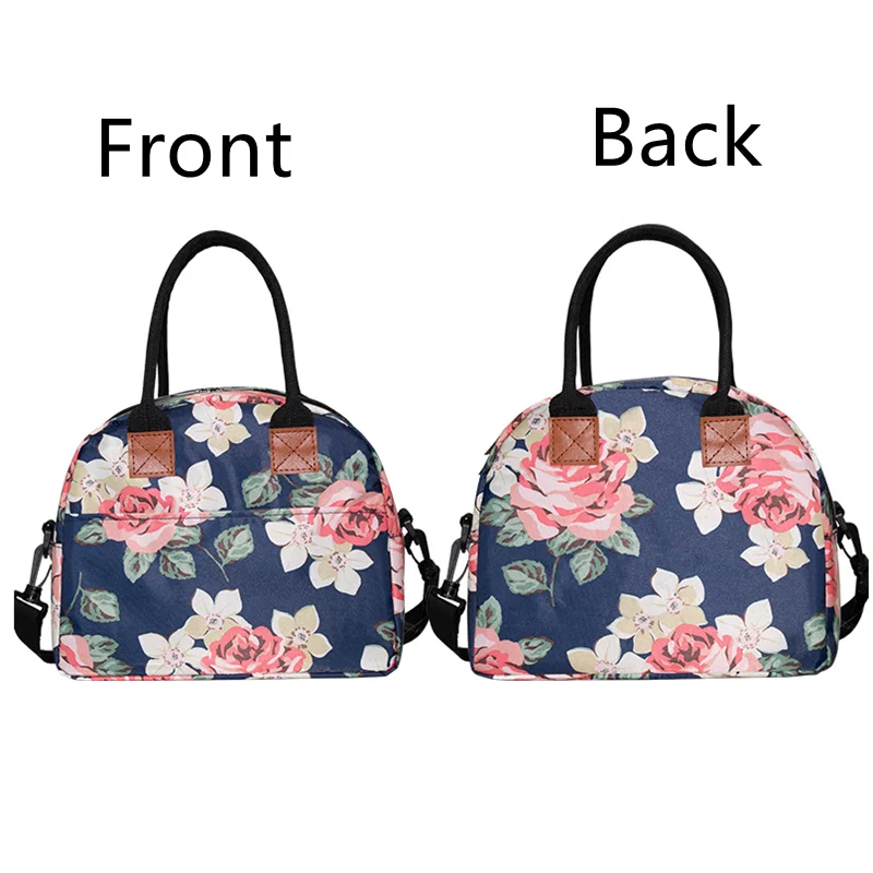 Rose Fashion Lunch Bags for Women Large Oxford Cloth Insulated Bento Box Pack Portable Lunch Handbag Waterproof Food Storge