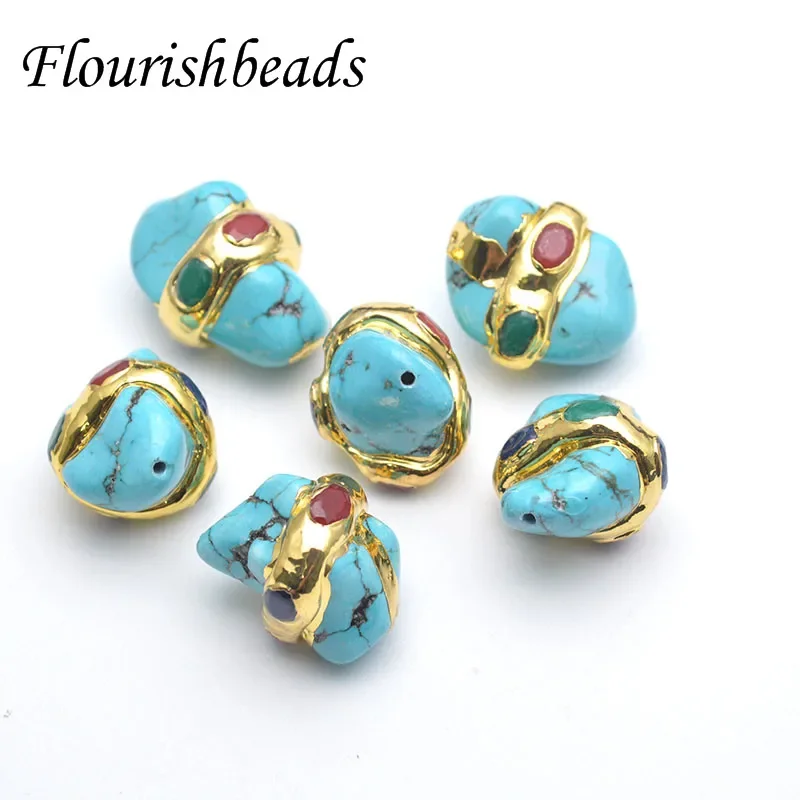 

10Pcs New Arrival Irregular Shape Gold Plating Blue Howlite Connector Paved Dyed Stone Charms for Necklace Jewelry