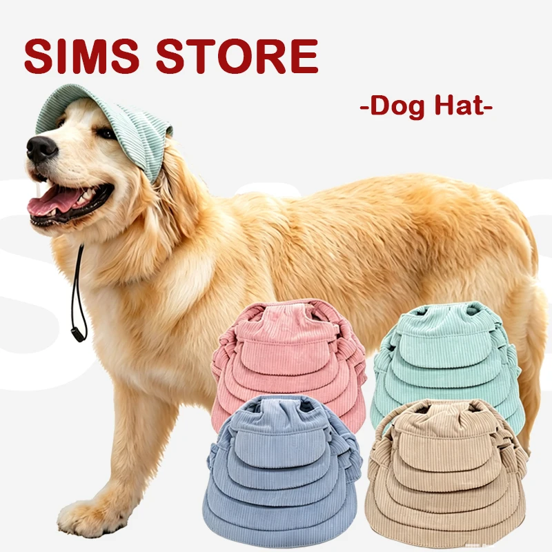 Pet Dog Baseball Sun Hat Corduroy Adjustable Chin Strap Large Breed Fit Golden Retriever Labrador Summer Beach Pet Accessory